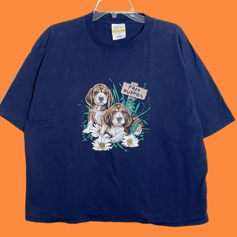 Vintage 90s Sante Gold Free Puppies Beagles Print tee.